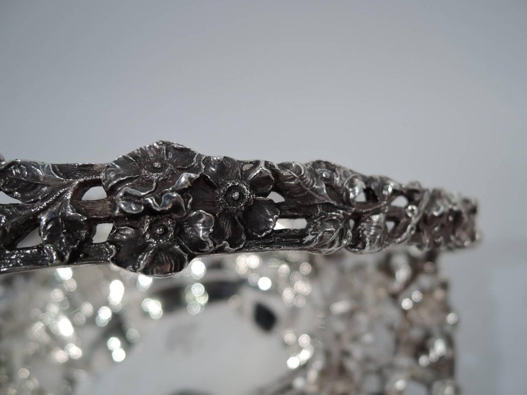Antique American Art Nouveau Sterling Silver Flower Basket For Sale at