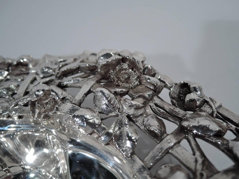 Antique American Art Nouveau Sterling Silver Flower Basket For Sale at