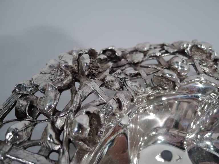 Antique American Art Nouveau Sterling Silver Flower Basket For Sale at