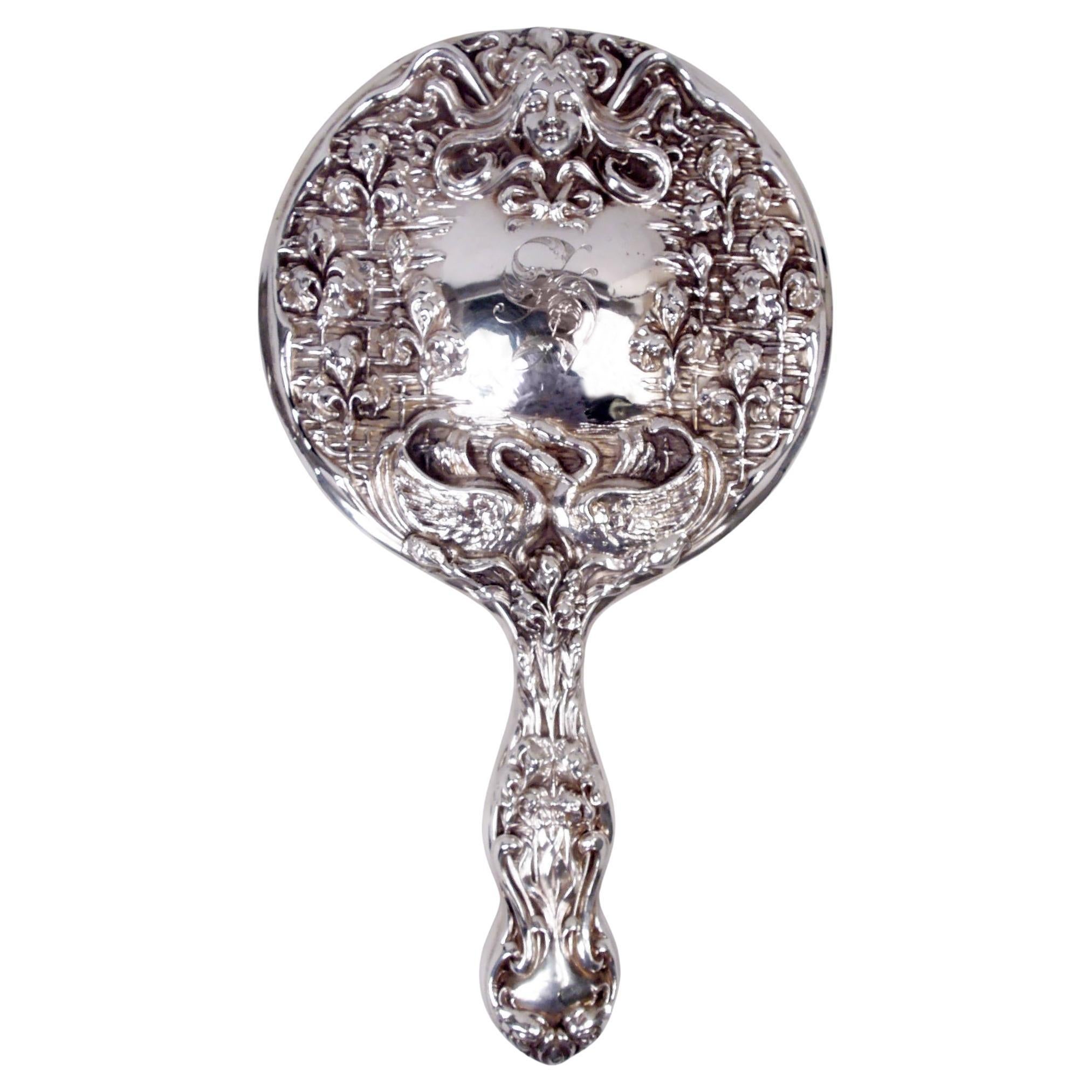 Antique American Art Nouveau Sterling Silver Hand Mirror (Specchio a mano in argento) in vendita