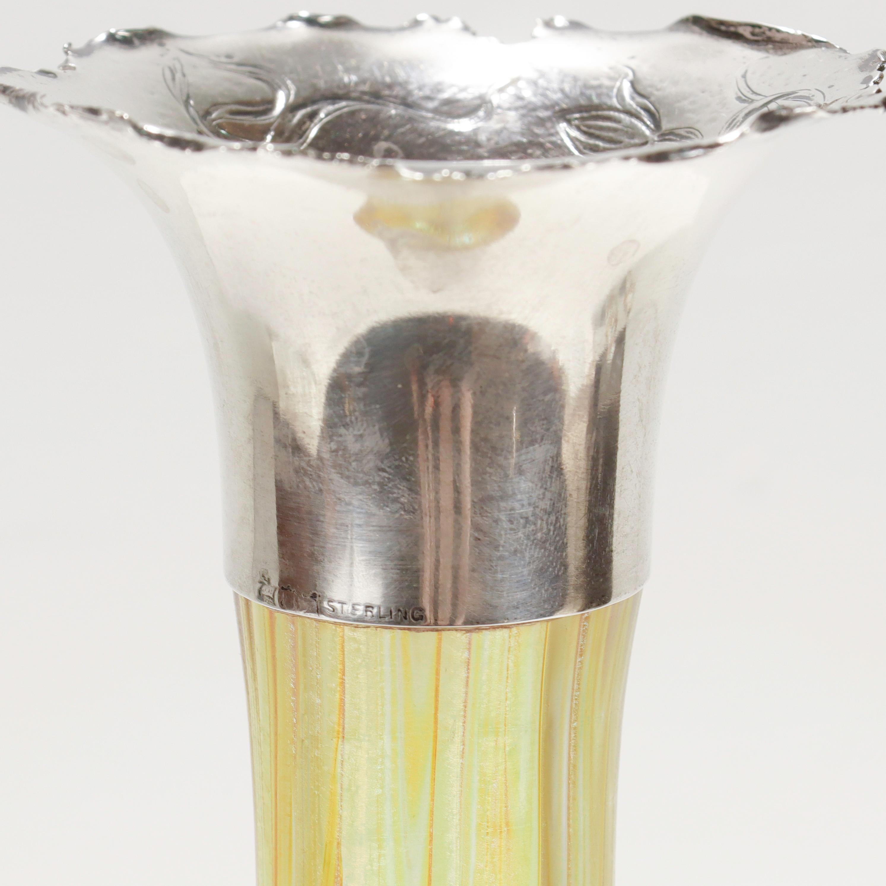 Antique American Art Nouveau Sterling Silver & Loetz Phaenomen Art Glass Vase For Sale 13