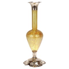 Antique American Art Nouveau Sterling Silver & Loetz Phaenomen Art Glass Vase