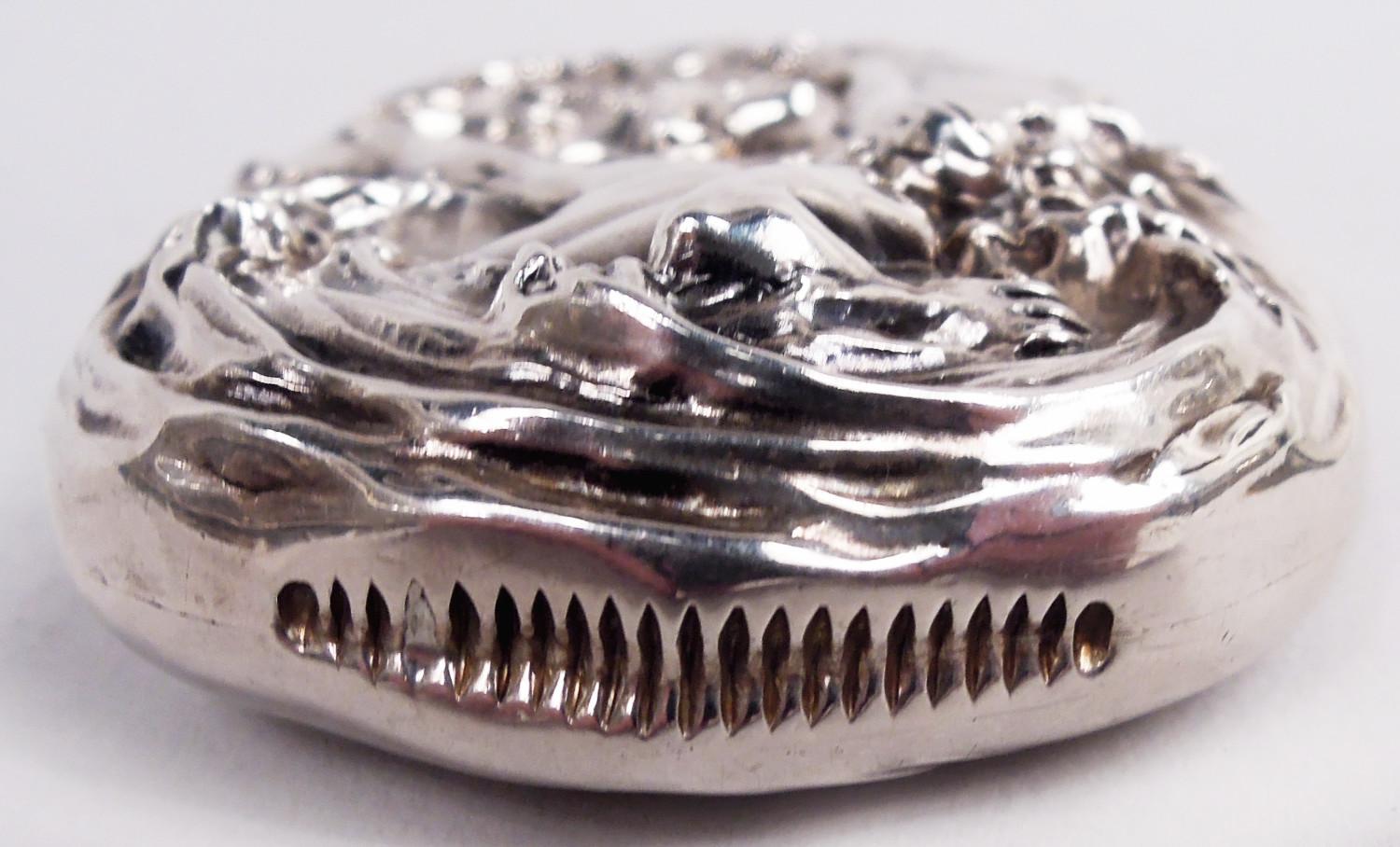 19th Century Antique American Art Nouveau Sterling Silver Lorelei Match Safe For Sale