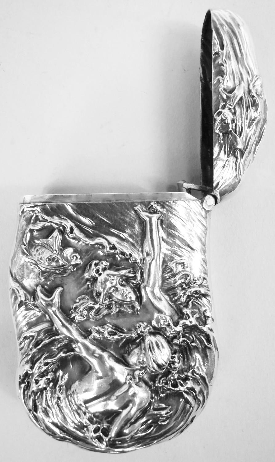 Antique American Art Nouveau Sterling Silver Lorelei Match Safe For Sale 1