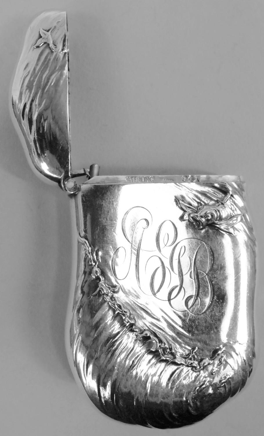 Antique American Art Nouveau Sterling Silver Lorelei Match Safe For Sale 2