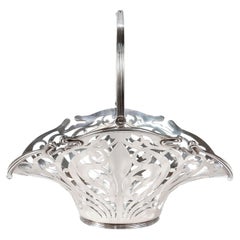 Antique American Art Nouveau Sterling Silver Openwork Handled Basket by Mauser