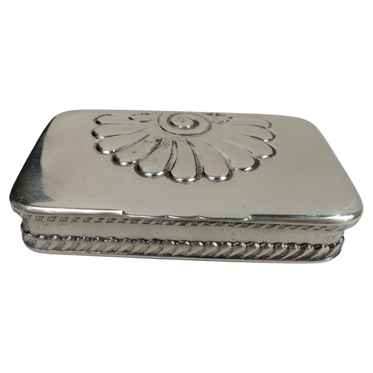 Antique American Art Nouveau Sterling Silver Postage Stamp Box For Sale