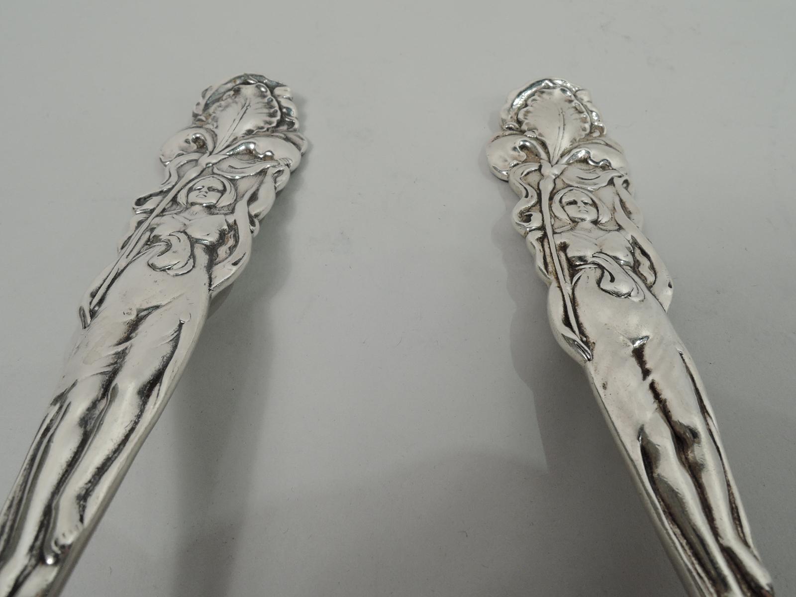 Antique American Art Nouveau Sterling Silver Salad Serving Pair In Good Condition In New York, NY
