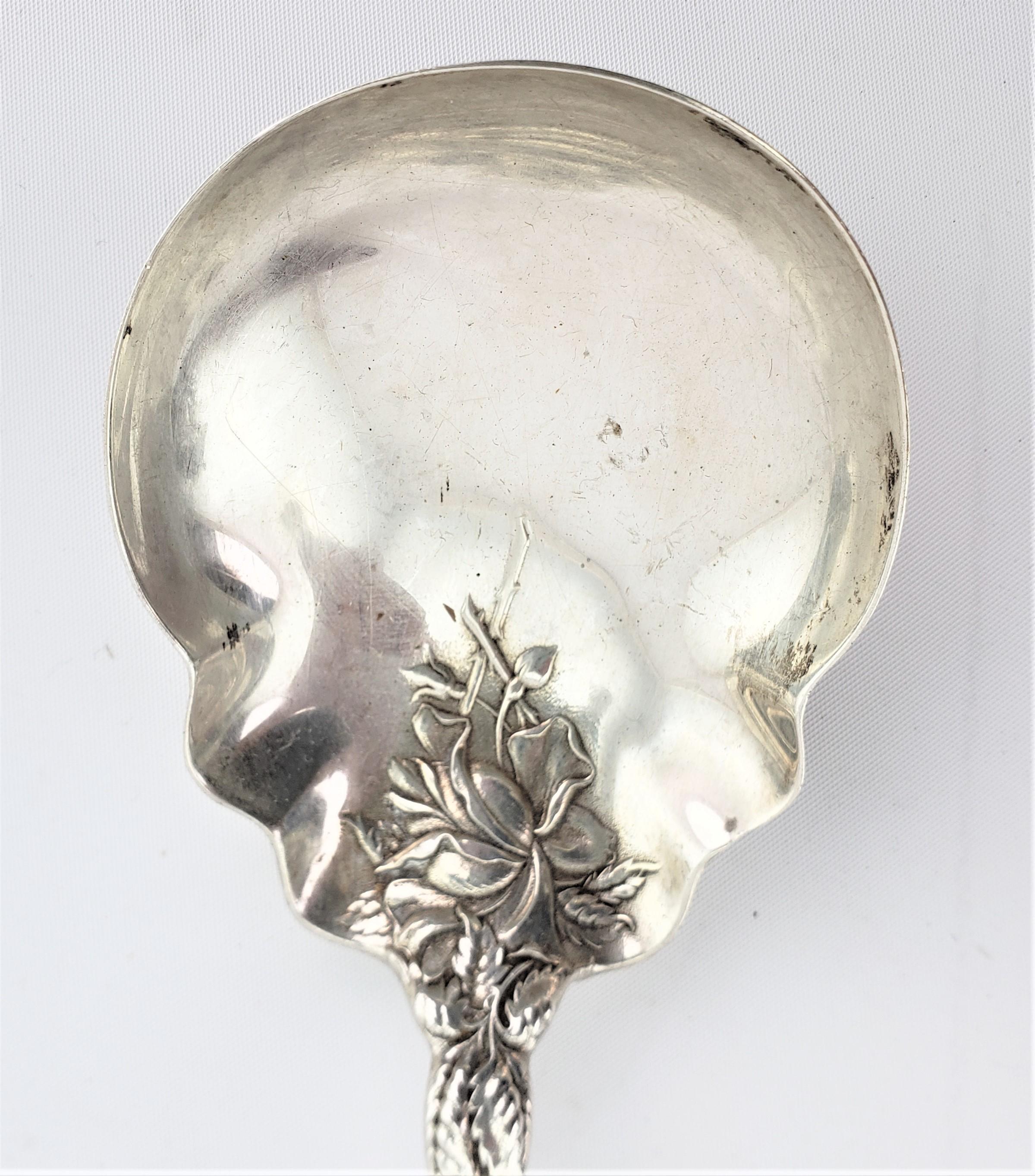 19th Century Antique American Art Nouveau Sterling Silver Serving Spoon Set with Floral Motif For Sale
