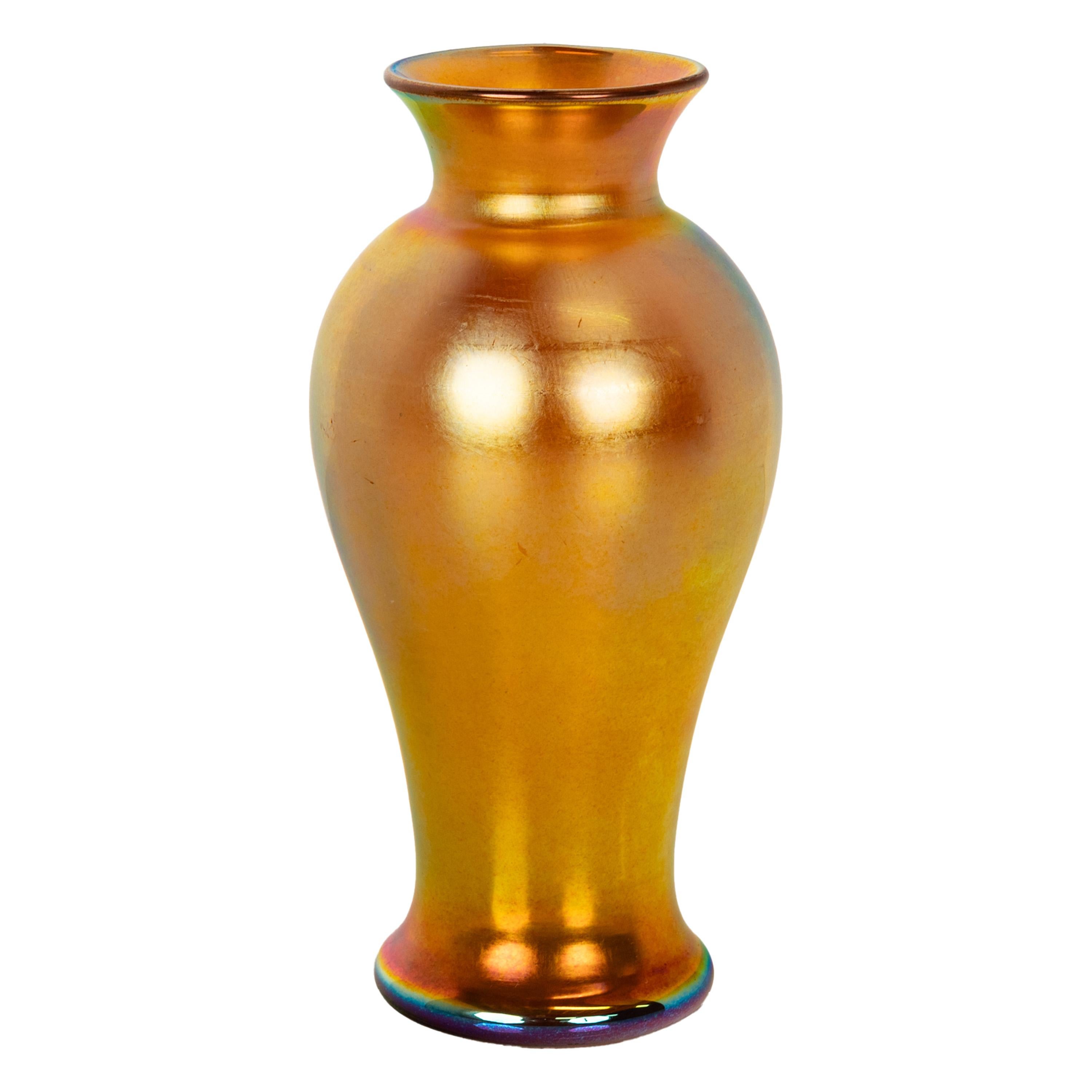 Antique American Art Nouveau Steuben Gold Aurene Glass Vase Signed New York 1910 In Good Condition For Sale In Portland, OR