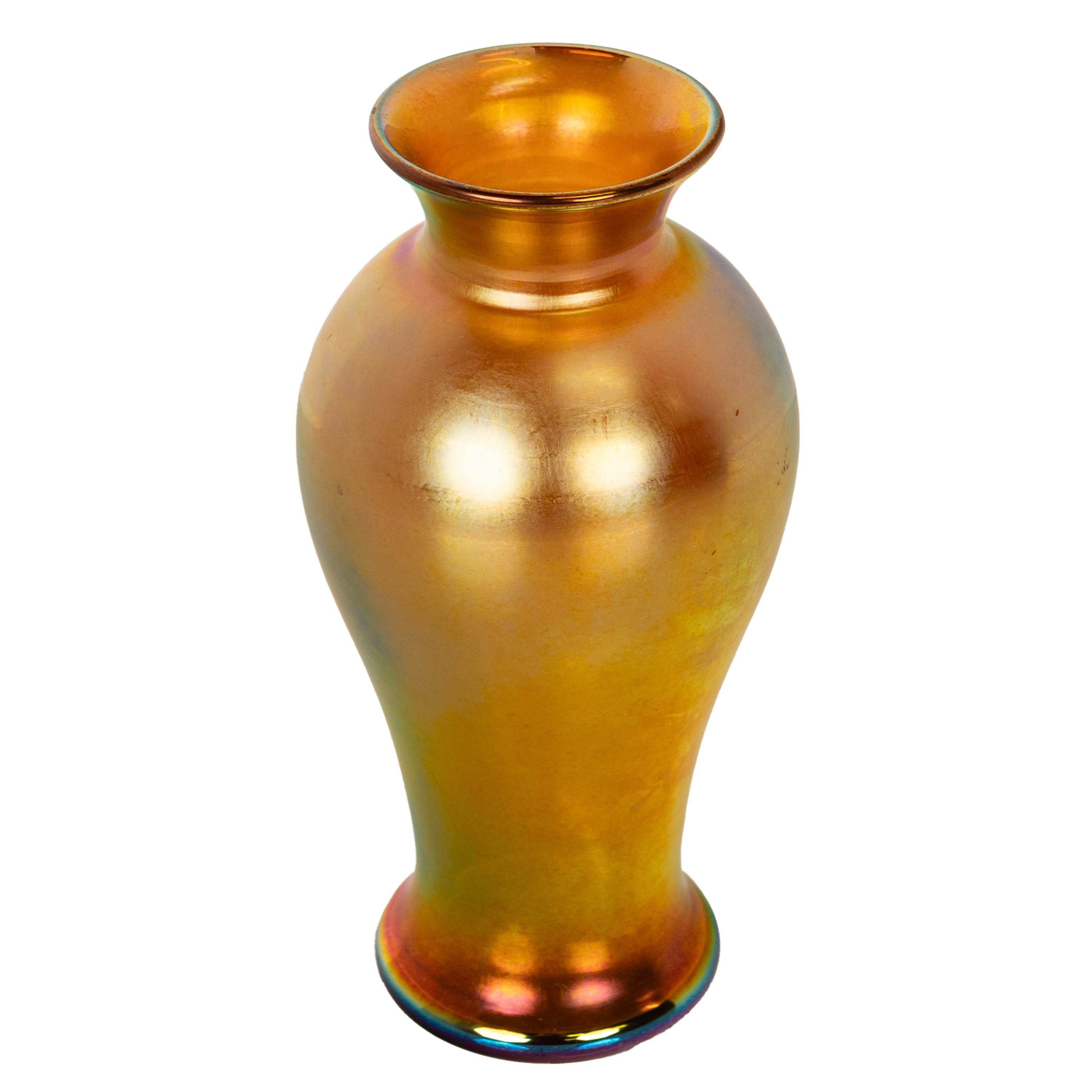 Early 20th Century Antique American Art Nouveau Steuben Gold Aurene Glass Vase Signed New York 1910 For Sale
