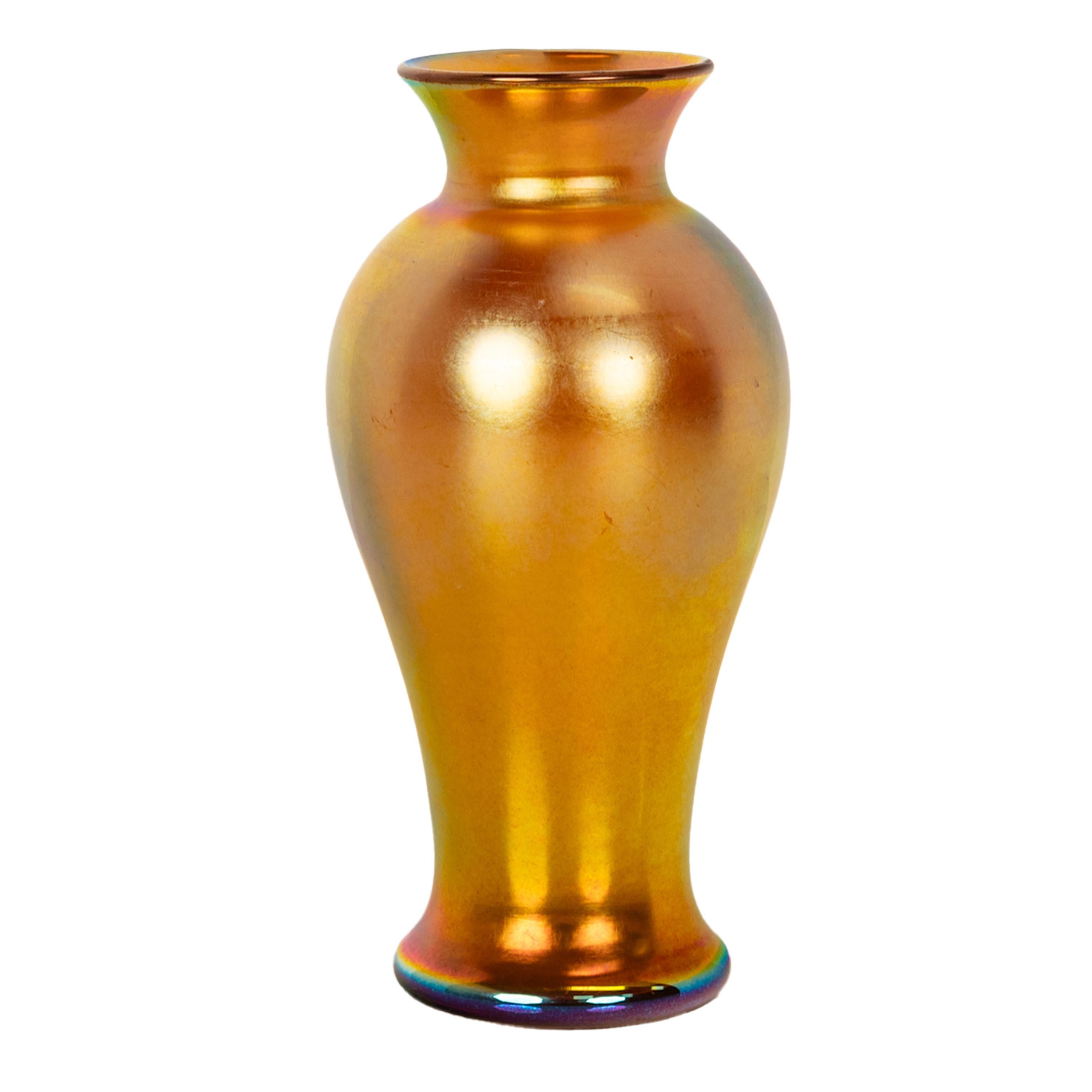 Antique American Art Nouveau Steuben Gold Aurene Glass Vase Signed New York 1910 For Sale 1