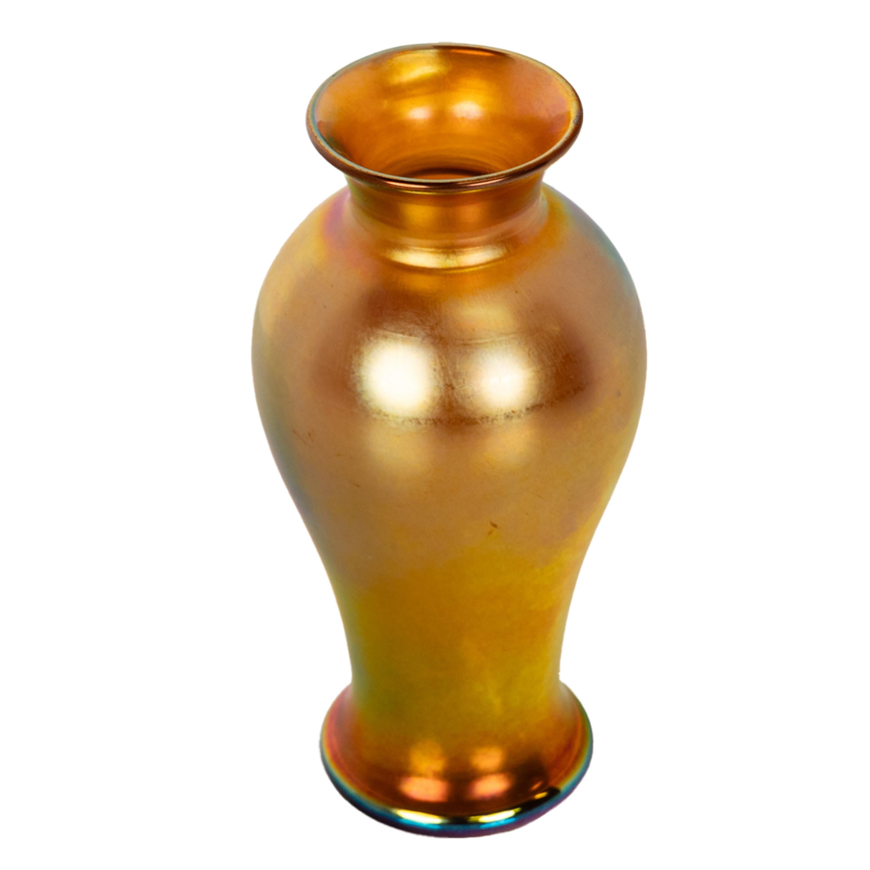 Antique American Art Nouveau Steuben Gold Aurene Glass Vase Signed New York 1910 For Sale 2