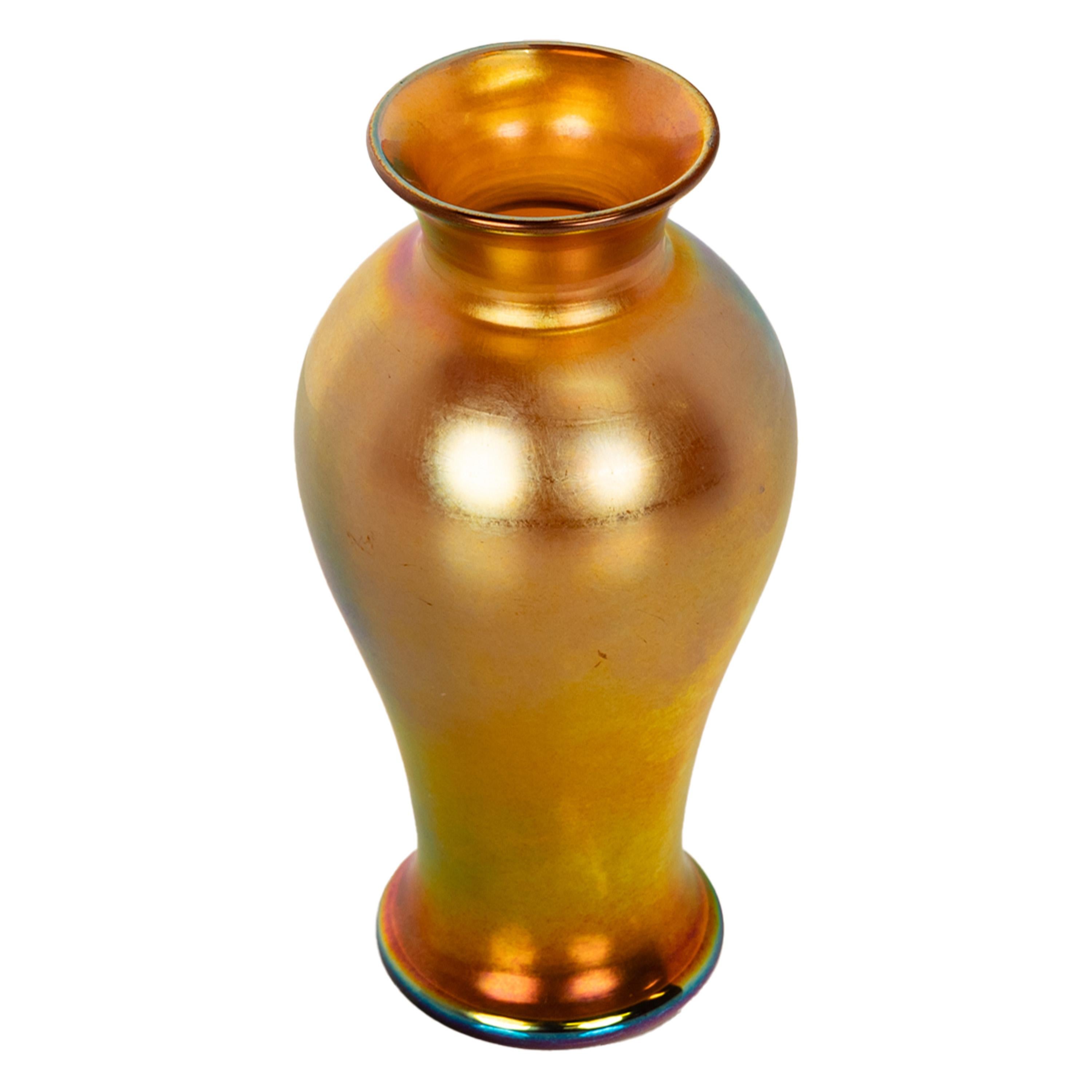 Antique American Art Nouveau Steuben Gold Aurene Glass Vase Signed New York 1910 For Sale 3