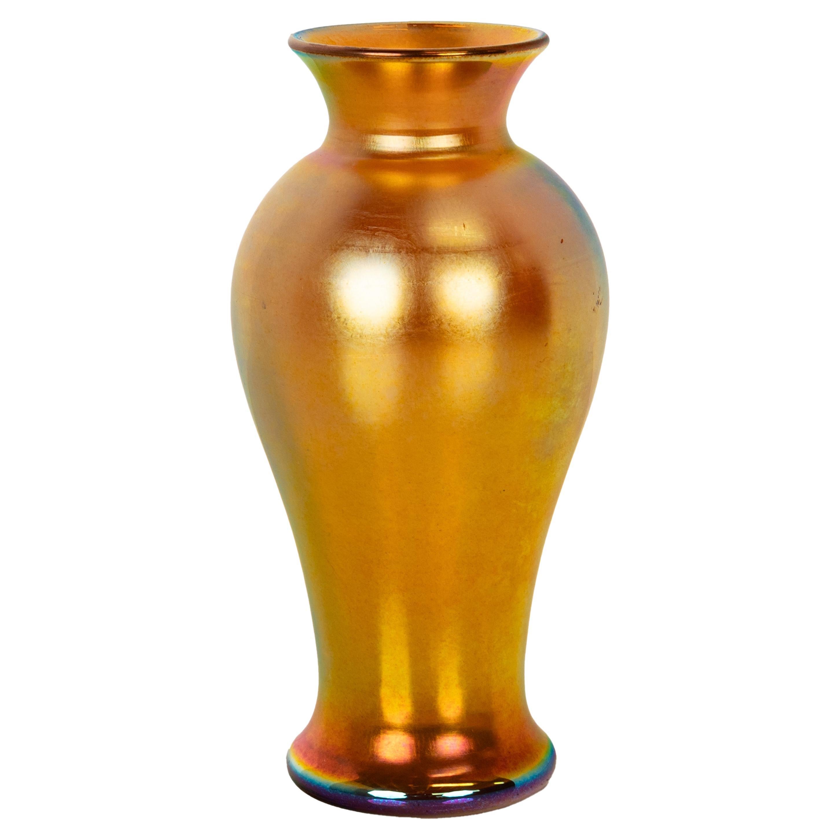Antico vaso americano Art Nouveau Steuben Glass Oro firmato New York 1910