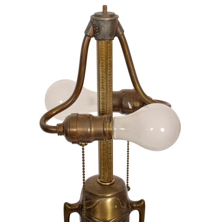 Antique American Art Nouveau Table Lamp Bronze & Slag Glass, 1910 For Sale 6