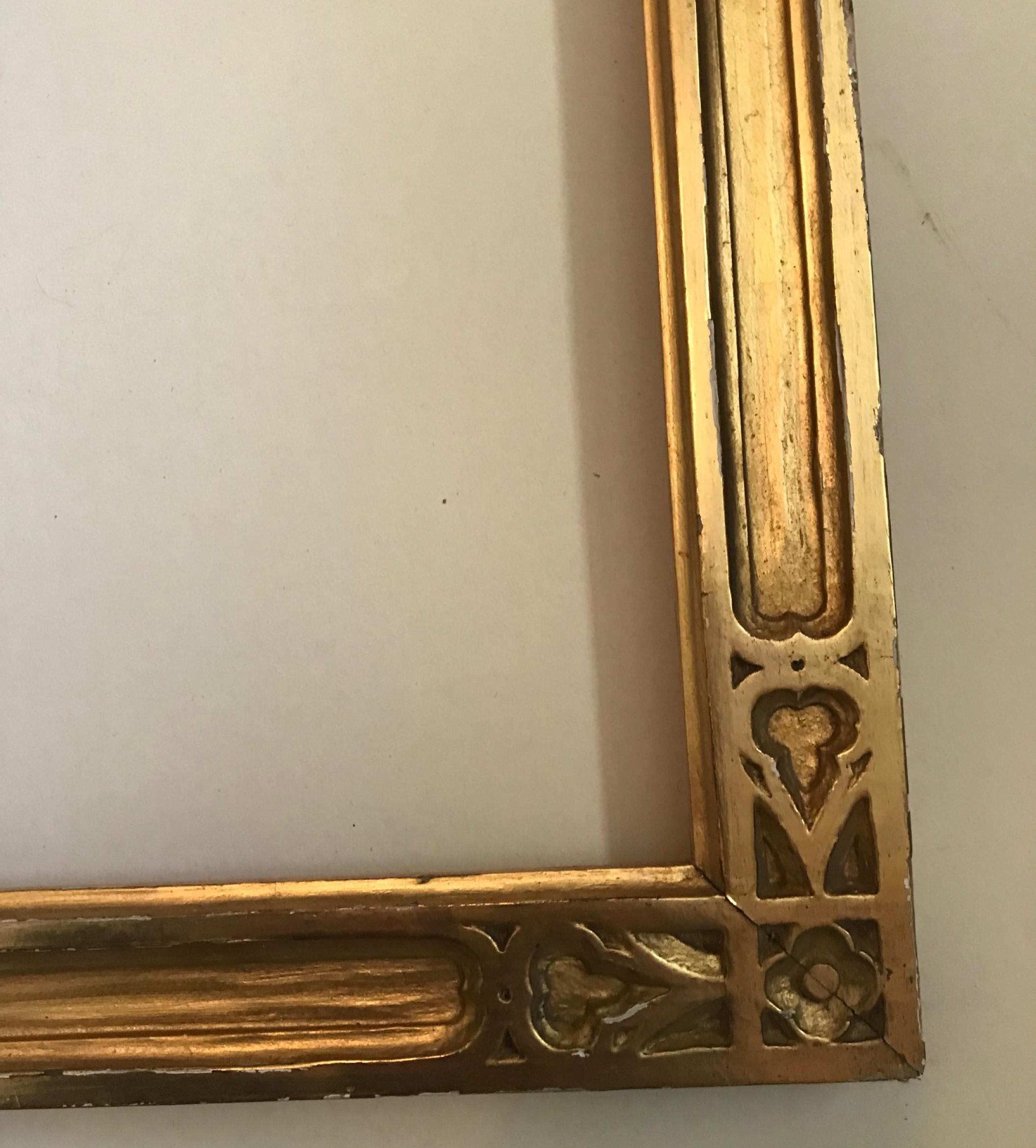 Antique American Arts & Crafts Carved Giltwood Frame, Braus Galleries In Good Condition In Vero Beach, FL