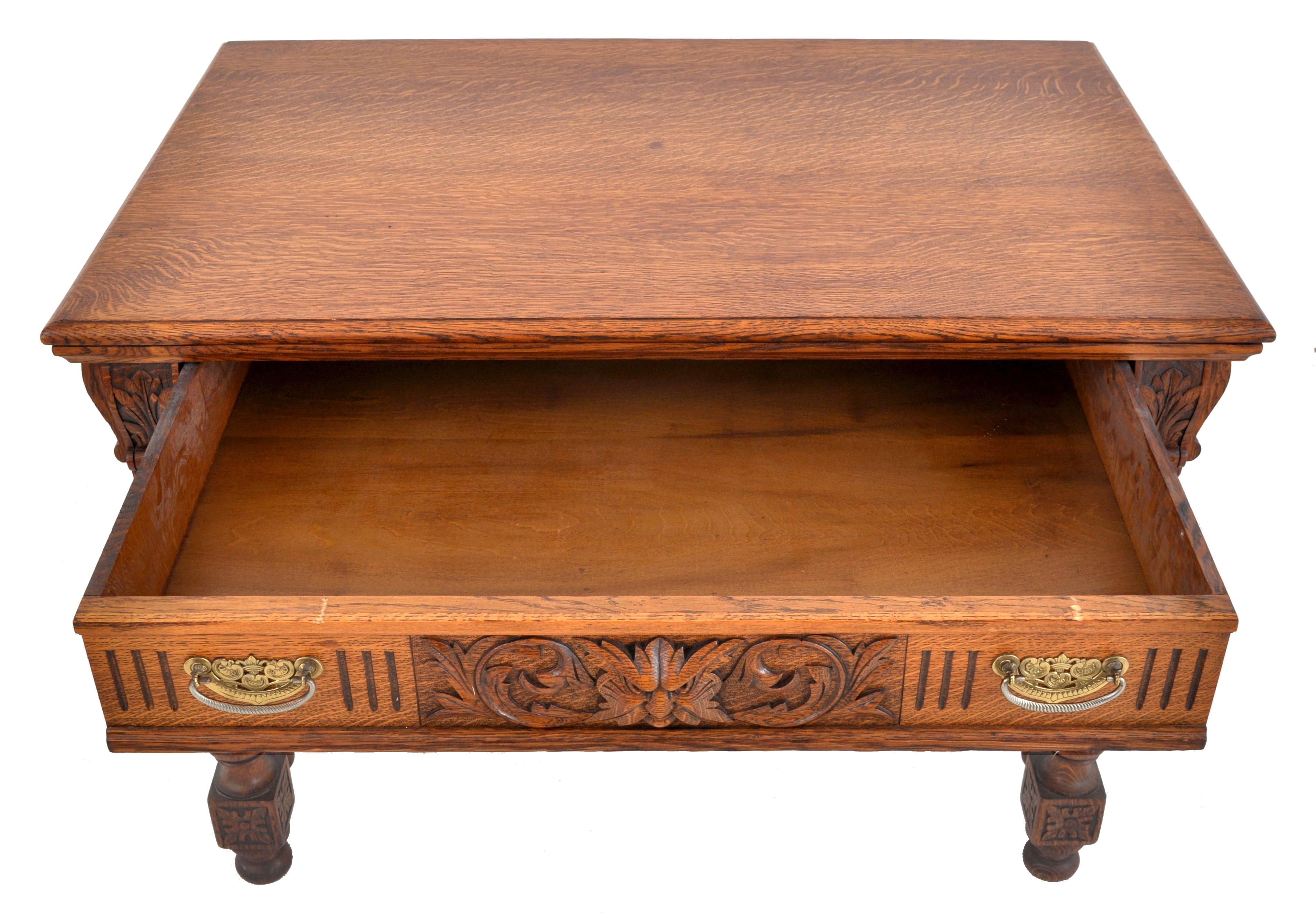 Antique American Arts & Crafts Carved Oak Library/Writing Table/Desk, circa 1890 5