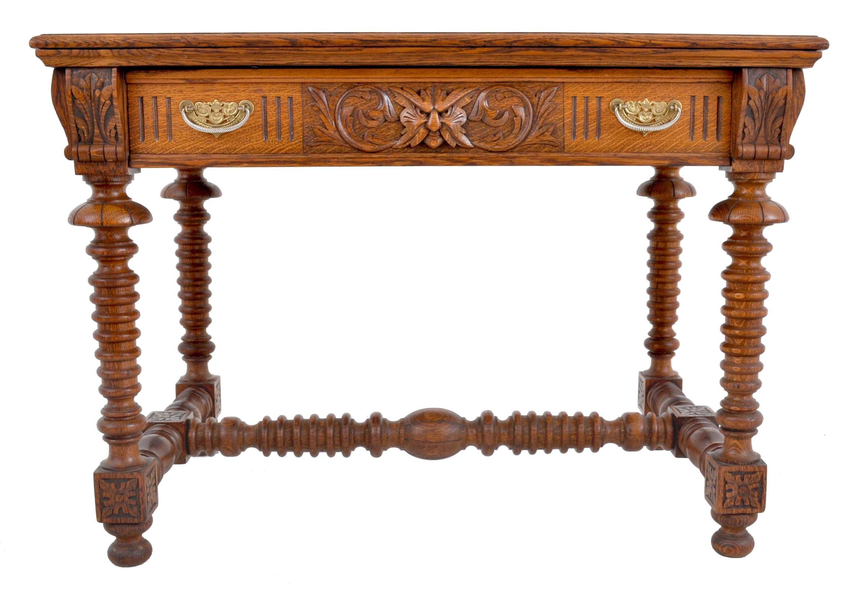 Arts and Crafts Antique American Arts & Crafts Carved Oak Library/Writing Table/Desk, circa 1890