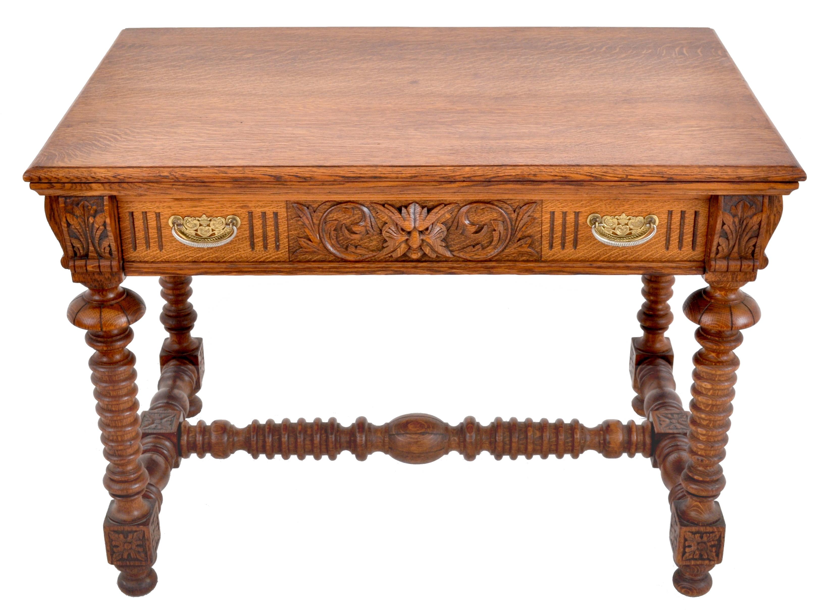 19th Century Antique American Arts & Crafts Carved Oak Library/Writing Table/Desk, circa 1890