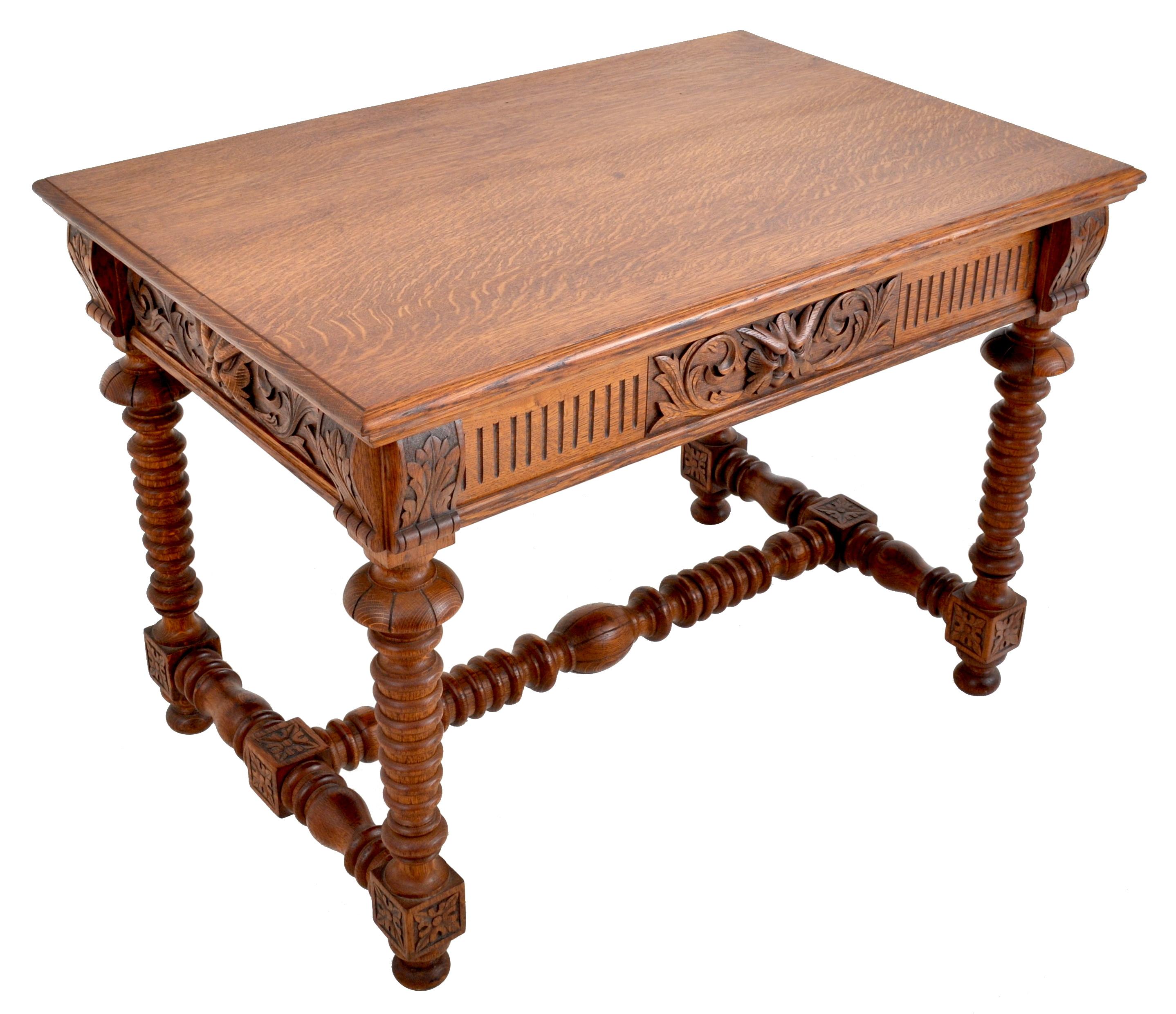 Antique American Arts & Crafts Carved Oak Library/Writing Table/Desk, circa 1890 1