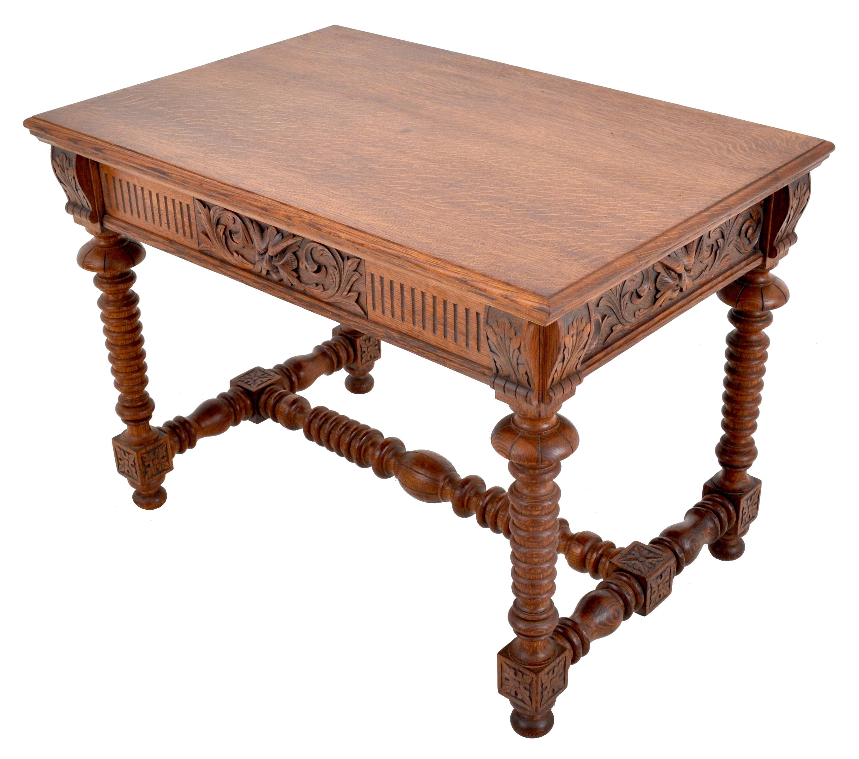 Antique American Arts & Crafts Carved Oak Library/Writing Table/Desk, circa 1890 2