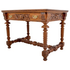Antique American Arts & Crafts Carved Oak Library/Writing Table/Desk, circa 1890