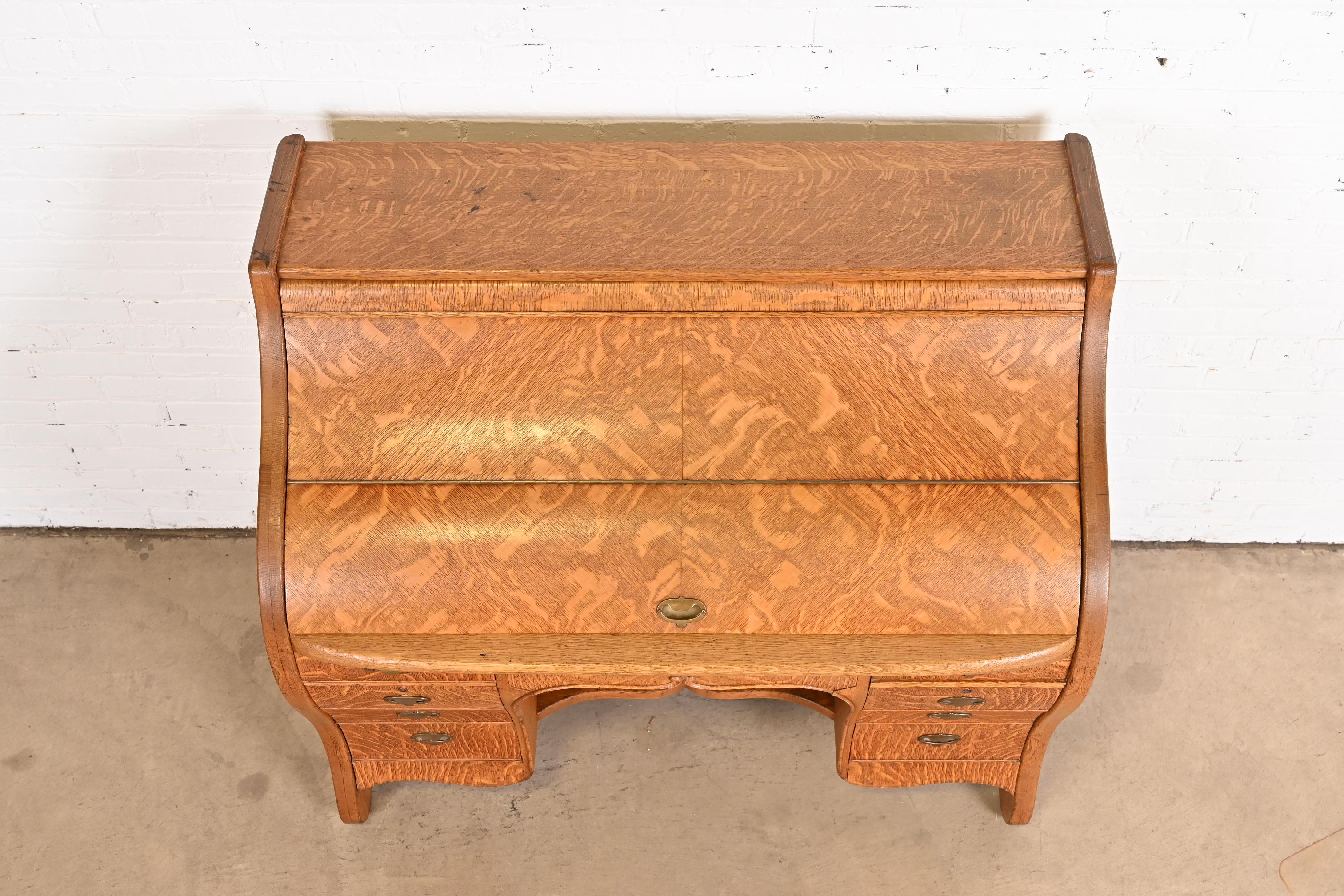 Antique American Arts & Crafts Oak Roll Top Desk, Circa 1890s For Sale 9
