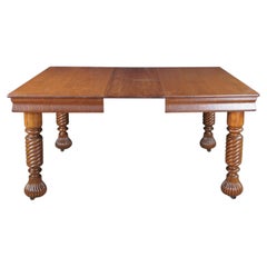 Antique American Arts & Crafts Quartersawn Oak Barley Twist Dining Table Extends