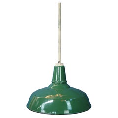 Antique American Benjamin Industrial Green Porcelain Enameled Factory Light Lamp