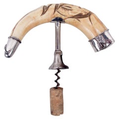 Antique American Big Game-Era Eagle Sterling Silver & Horn Corkscrew