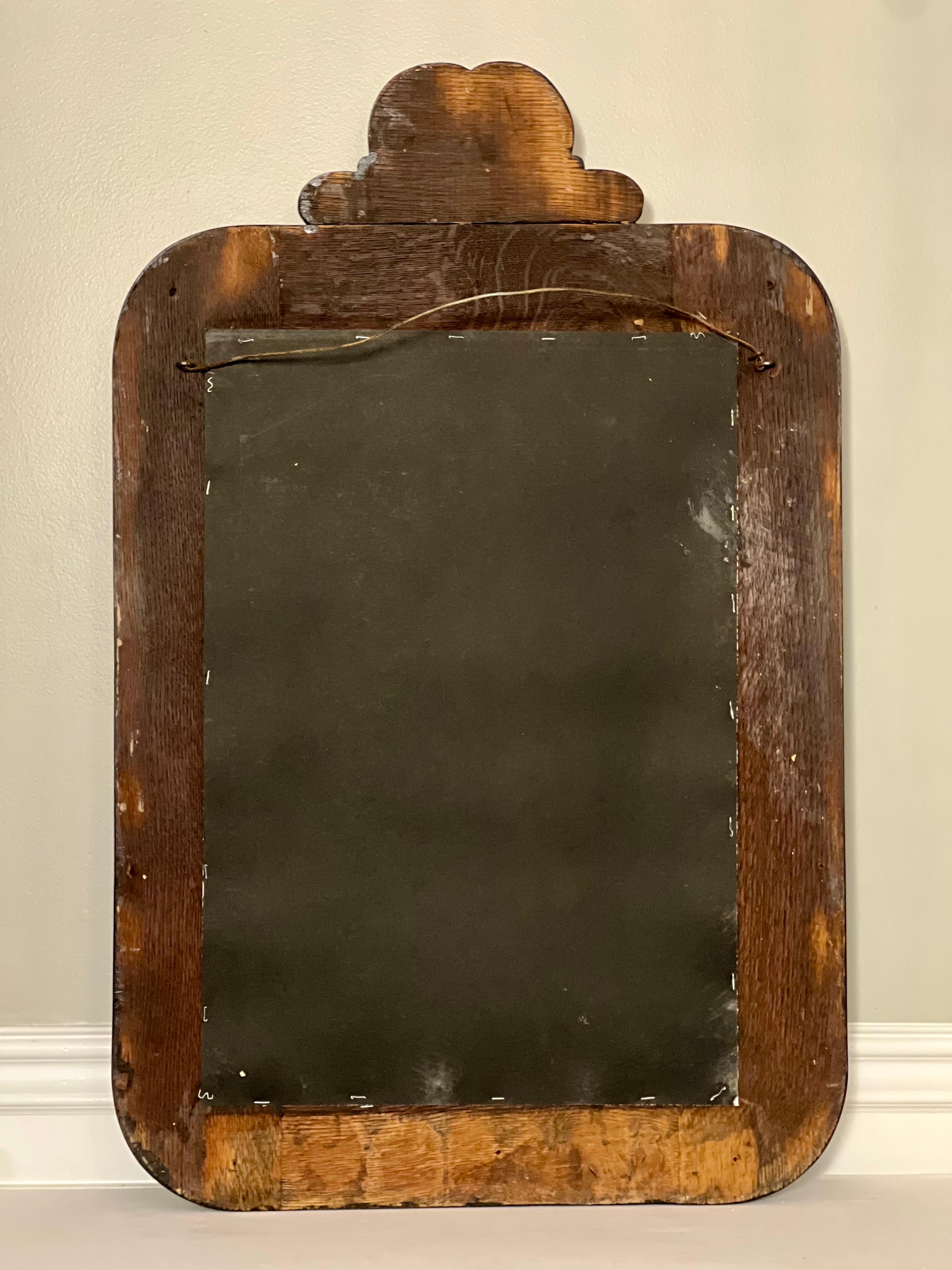 Antique American Black Stained Oak Wall Coat Rack with Large Beveled Mirror For Sale 3