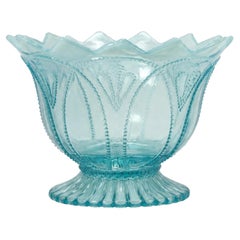 Antique American Blue Opalescent Glass Footed Bowl, Early 20th Century