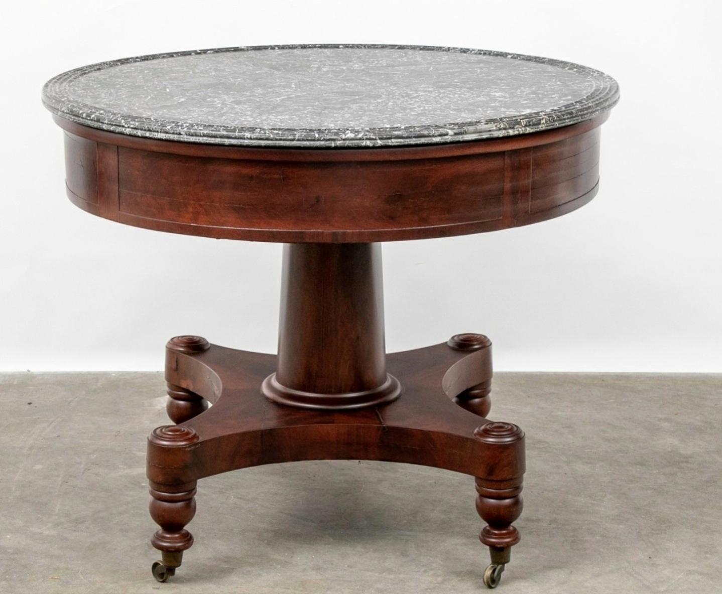 Beveled Antique American Boston Classical Mahogany Pedestal Center Table  For Sale
