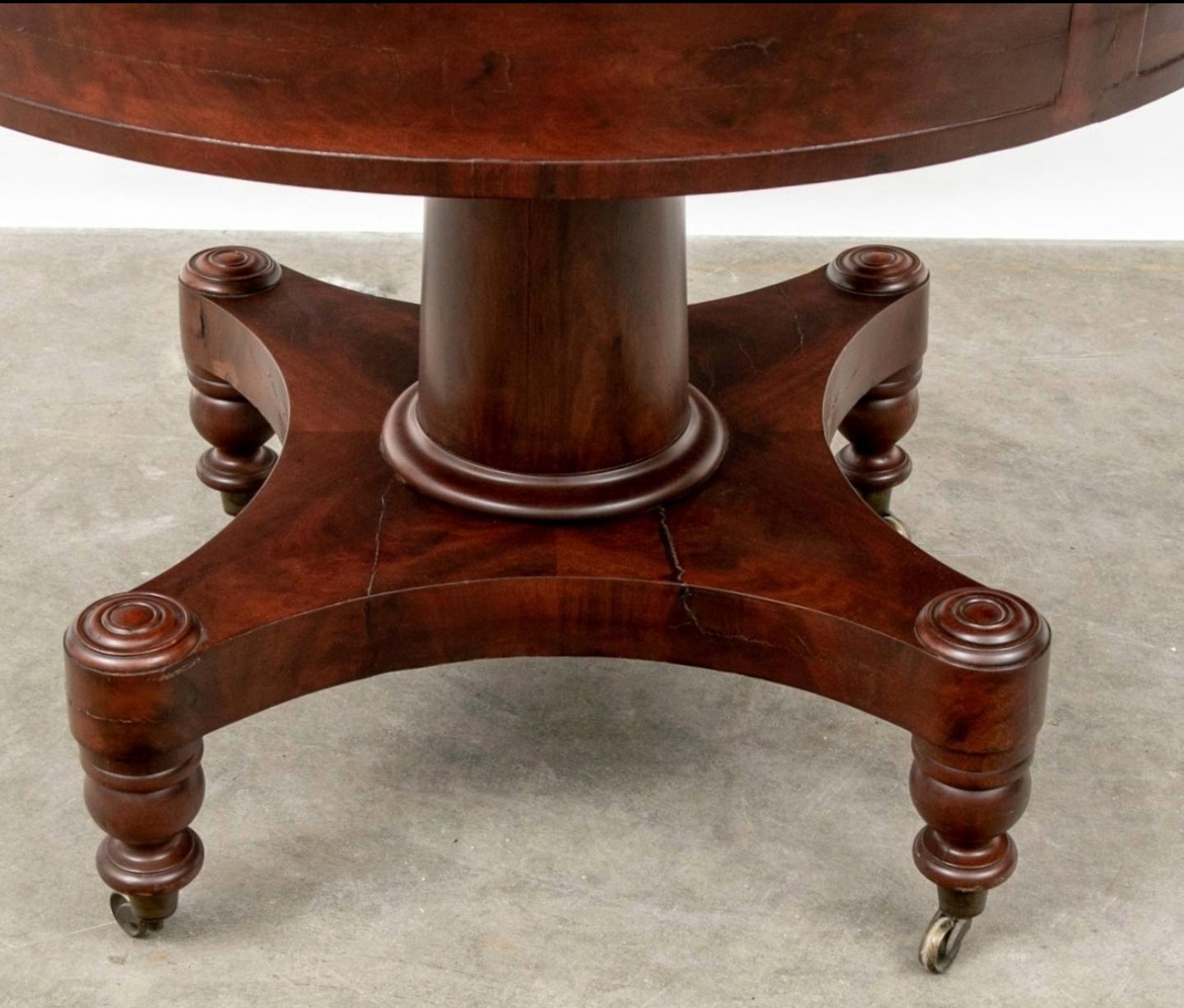 19th Century Antique American Boston Classical Mahogany Pedestal Center Table  For Sale