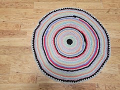 Antique American Braided Round Rug in Red, Blue, White, Green, Yellow
