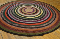 1920s Colorful Circle Antique American Braided Rug 10'0" Round Woolen Rag Carpet