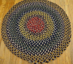 Amazing Round Tan Camel Color With Geometric Design Antique American Braided Rug