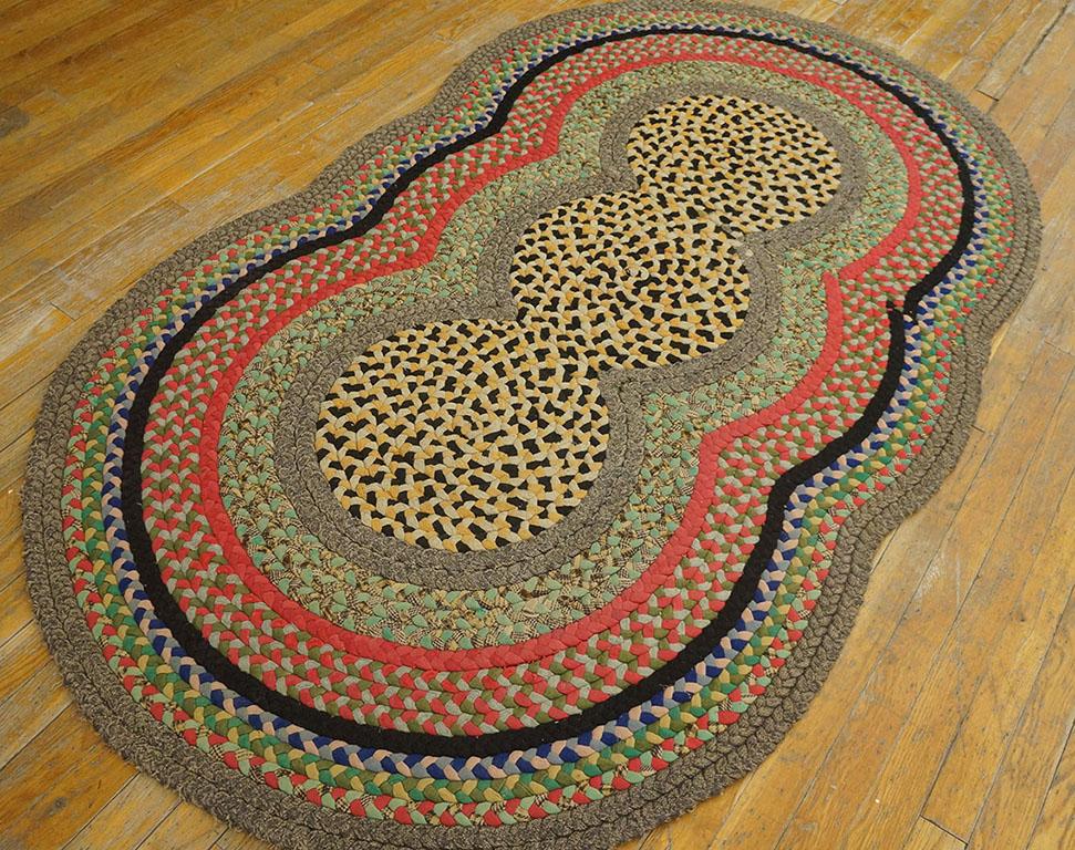 Antique American braided rug, size: 3'8