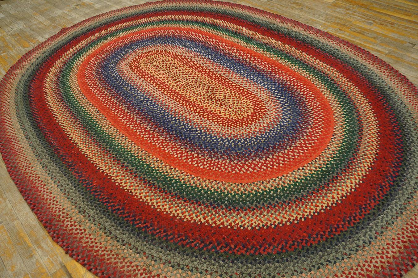 Hand-Woven Early 20th Century Oval American Braided Rug ( 6'10