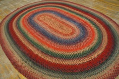 RugsOnNet Rainbow Color Antique American Folk Art Braided Oval Area Rug Carpet