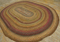 1940s Multicolor Modernist Antique American Braided Rug 7'6"x10'8" Wool Carpet