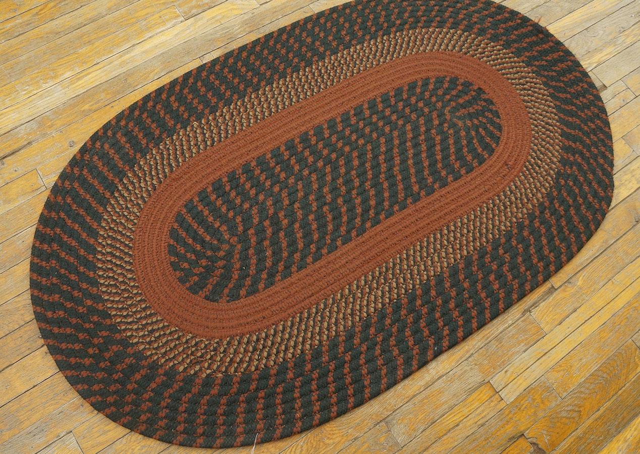 Hand-Woven Mid 20th Century American Braided Rug ( 2'8