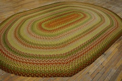 1950s Multicolor Modern Vintage American Braided Rug 9'x12'6" Oval Fabric Carpet