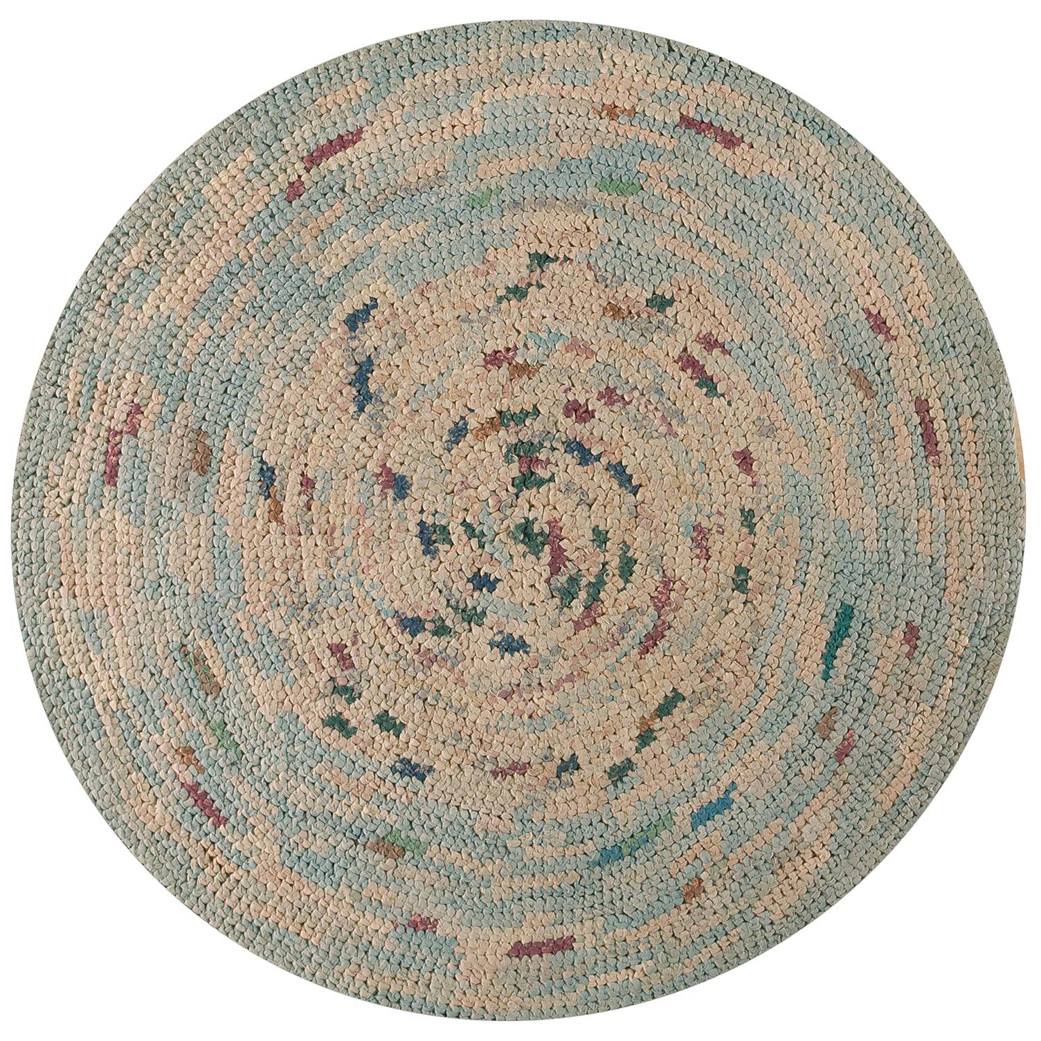 Large Colorful American Braided Rug with Horizontal Stripes and Fringe Detail For Sale at 1stDibs