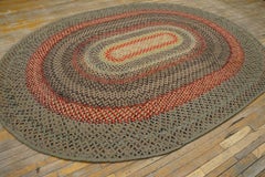 1940s Multicolor Folk Art Antique American Braided Rug 7'9"x9'10" Wool Carpet
