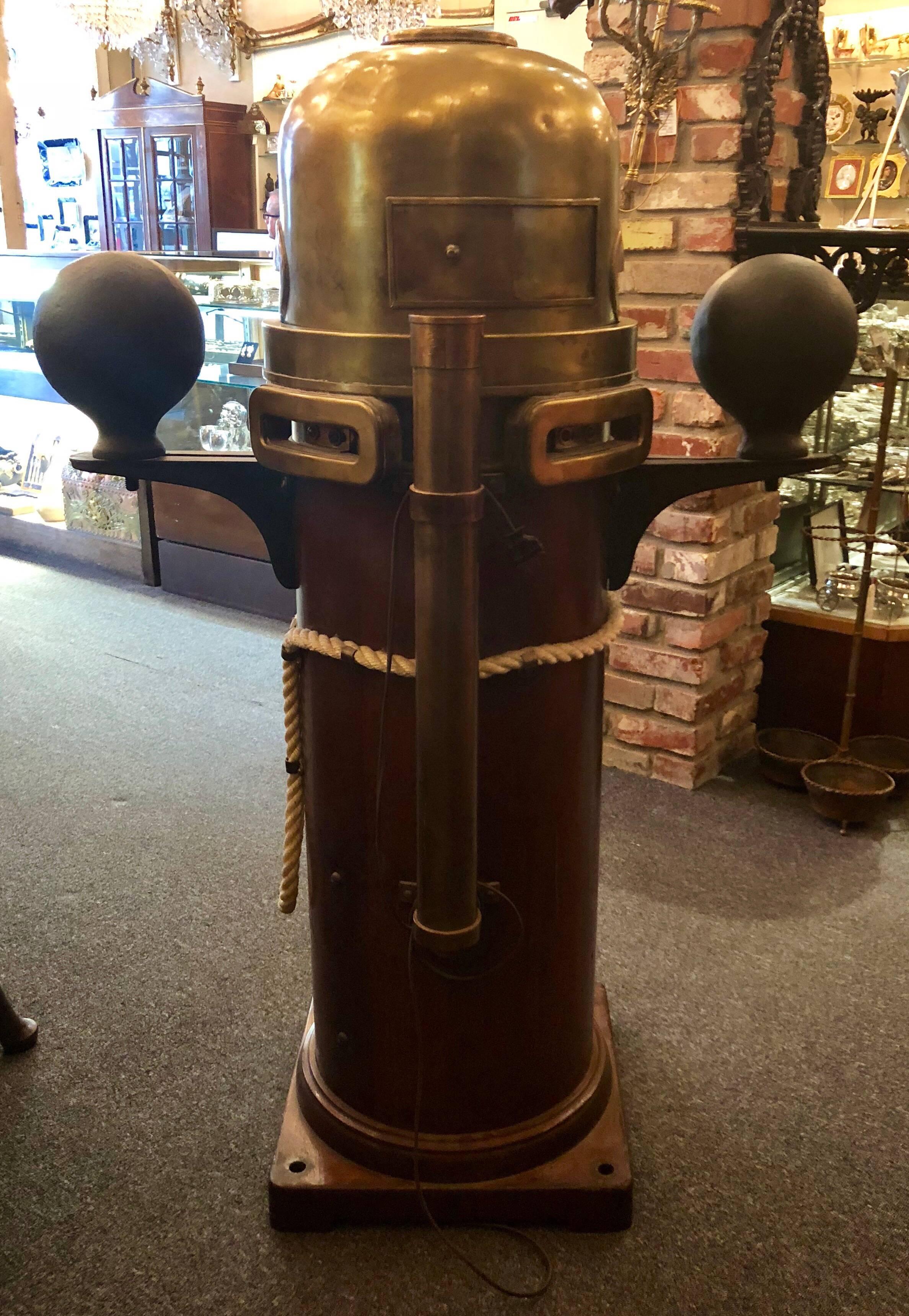 20th Century Antique American Brass and Mahogany Binnacle, circa 1900-1920