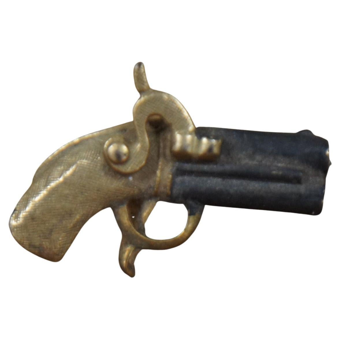 Antique American Brass Matchbox Holder Flintlock Pistol Figural Match Strike 4
