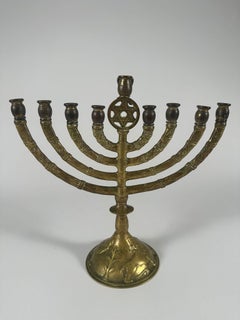 Antique American Brass Menorah with "Der Tog" Hallmark, Circa 1920