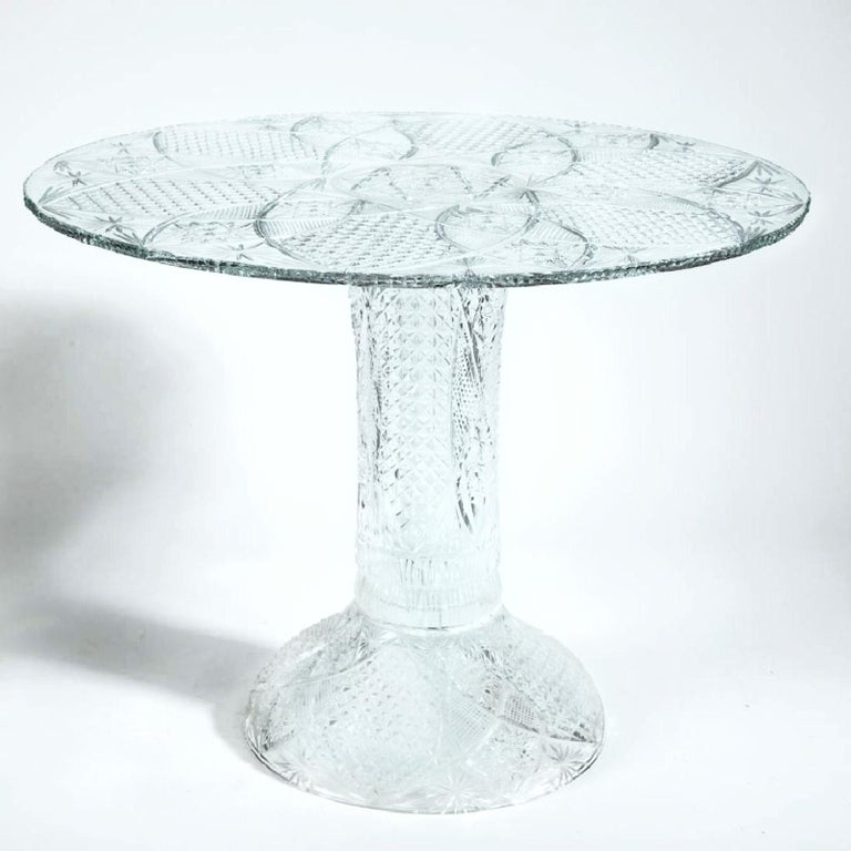 Antique American Brilliant Cut Crystal Round Side Occasional Glass